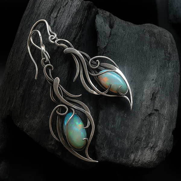 Vintage earrings made of blue opal in sterling silver