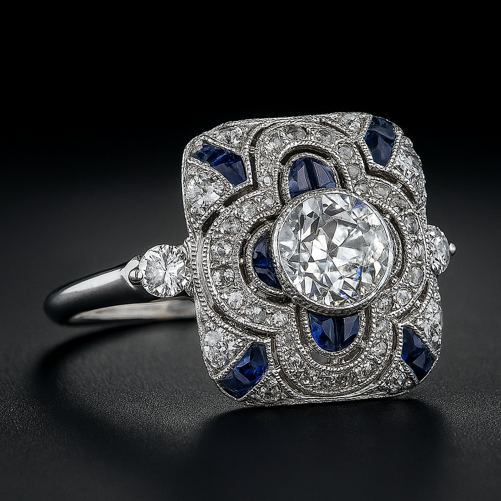 Vintage silver ring with blue zirconia