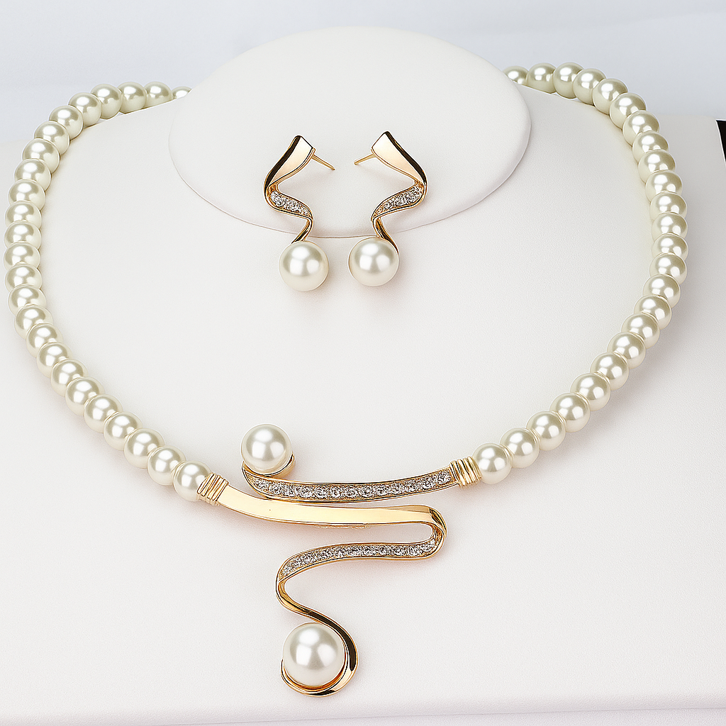 Natural Pearl Necklace + Earring Set